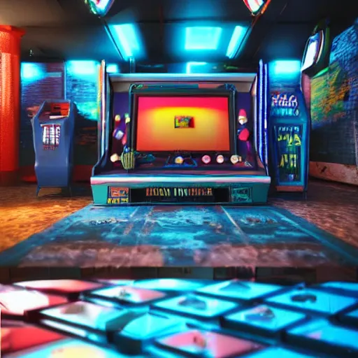 Image similar to 1990s arcade machine, octane render, unreal engine, digital art, Artstation, Trending on Artstation, Artstation HQ, Artstation HD, cgsociety, Pinterest, 8k , close up to the screen, wide angle, godrays, volumetric, reflections, cinematic, epic, ultra realistic, accurate, coherent, 3D Render,