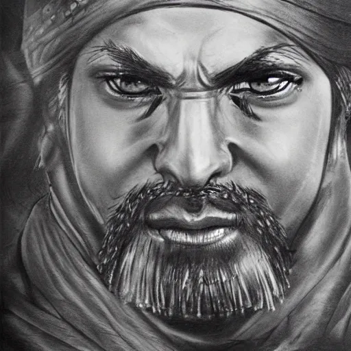 Image similar to Kurdish samurai, detailed charcoal sketch, realistic, incredibly detailed, award winning art, cinematic, extremely high detail, concept art