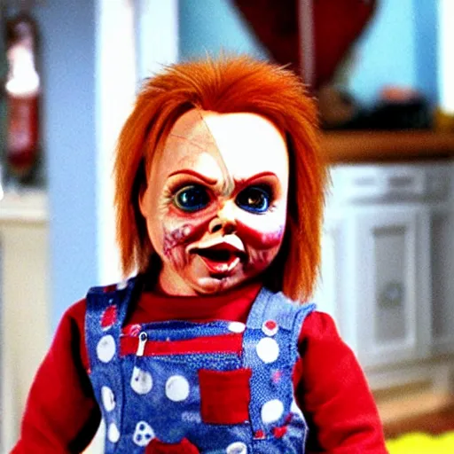 Prompt: Chucky the killer doll from the movie Child's Play in an episode of Full House