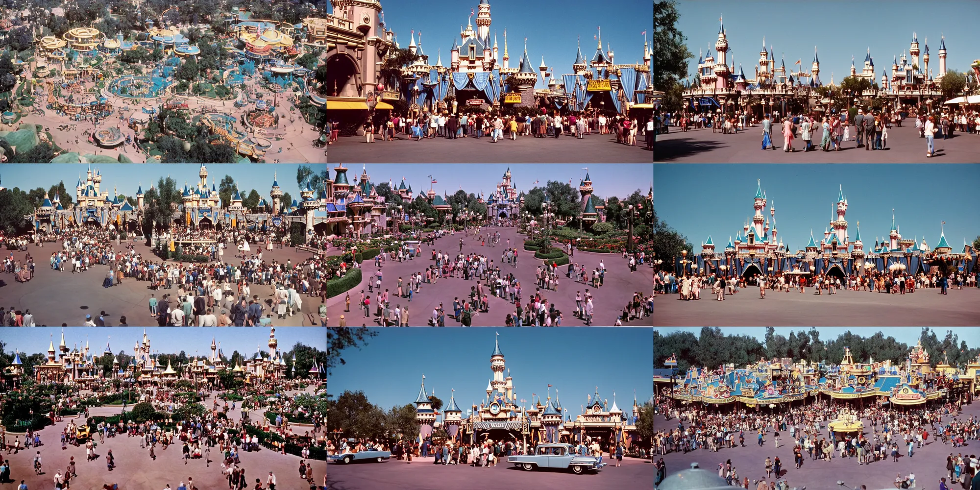 Prompt: 35mm photo of Disneyland, 1962, colorized