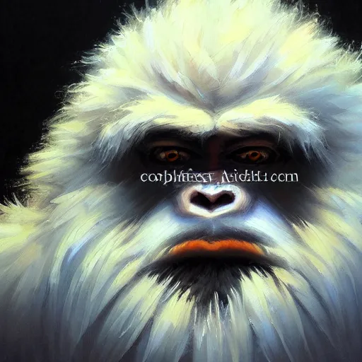 Prompt: oil painting of a yeti, a white snow primate, in style of ivan aivazovsky, expressive face, detailed face, detailed eyes, full body, feminine face, tracer overwatch, disney, pixar