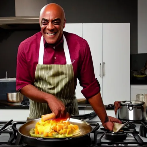 Image similar to ainsley harriott smiling whilst cooking a tasty meal