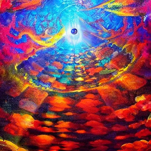 Image similar to stepping through the portal into the alternative multiverse, beautiful painting, gorgeous light