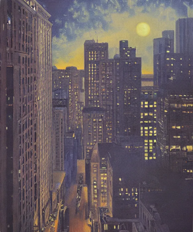 Prompt: horrifying full color photorealistic painting of the view of a warped downtown 1 9 2 5 boston at night with a cosmic sky viewed from a hotel balcony, dark, atmospheric, brooding, smooth, finely detailed, cinematic, epic, in the style of lee gibbons