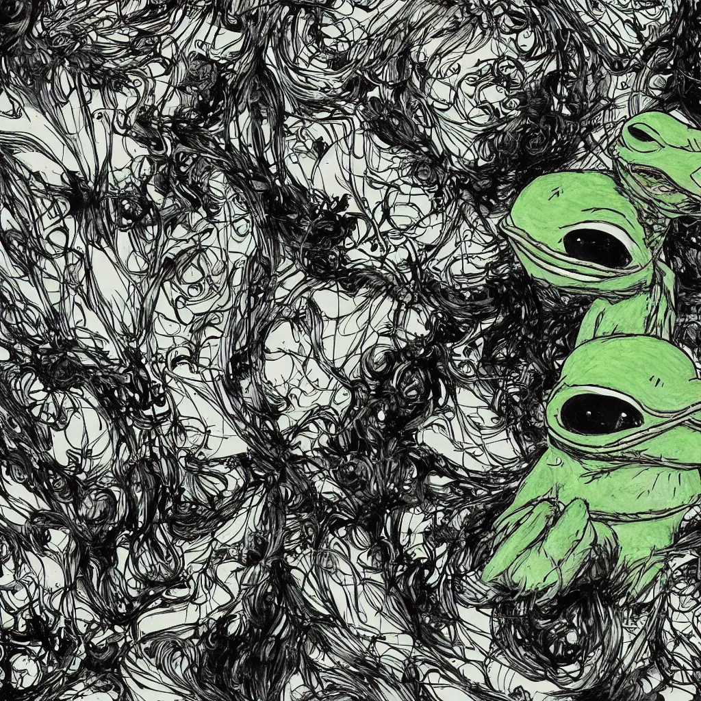 Image similar to pepe the frog by tsutomu nihei award - winning manga