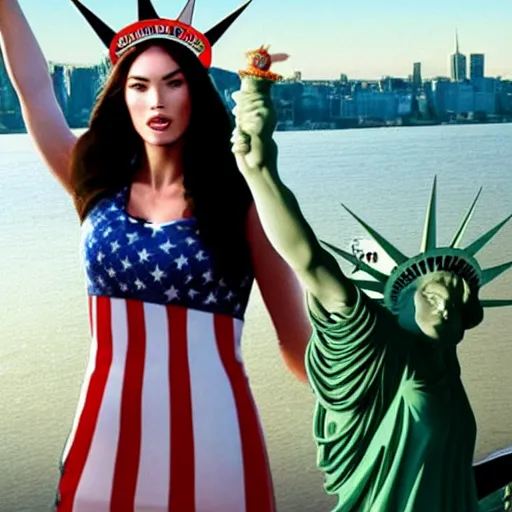 Prompt: megan fox as statue of liberty