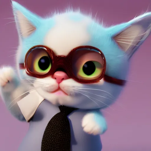 Image similar to 3 d render of cute kitten lawyer, octane render, pixar style