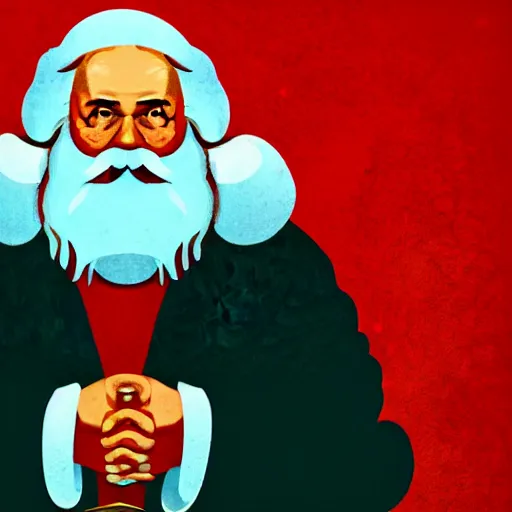 Prompt: a portrait of santa claus dressed as karl marx, in a soviet propaganda style, 4 k, ultra detailed, by shepard fairey and beeple