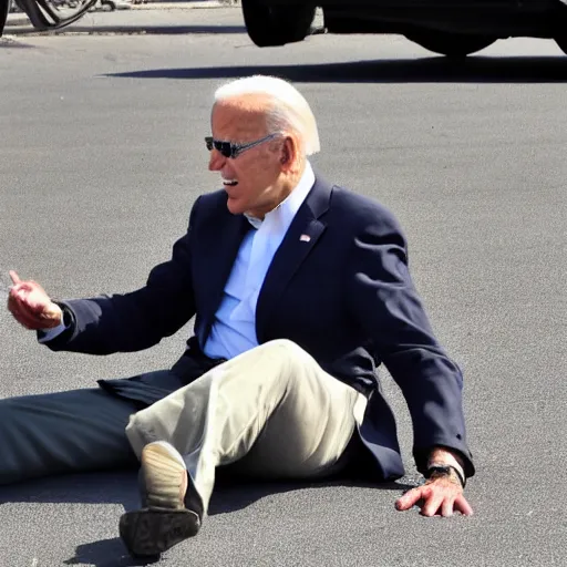 Image similar to joe biden on the ground after falling of a bike