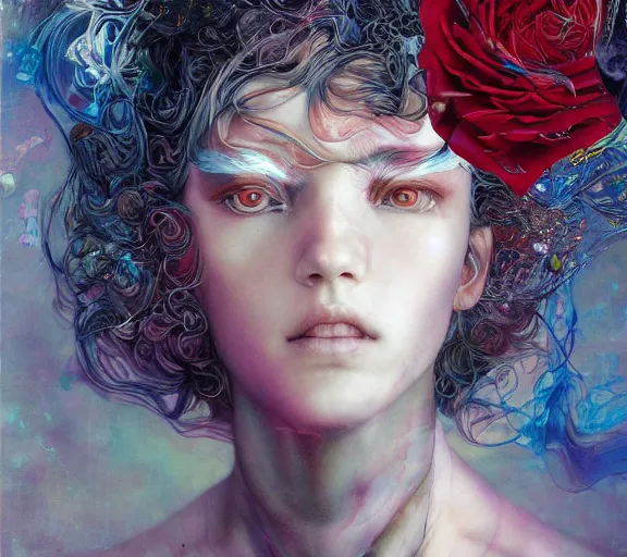 Image similar to monumental portrait soft light painted by yoshitaka amano, and erik jones, james jean, inspired by magnetic rose, smooth texture, intricate oil painting, high detail illustration, sharp high detail, manga and anime 1 9 9 9