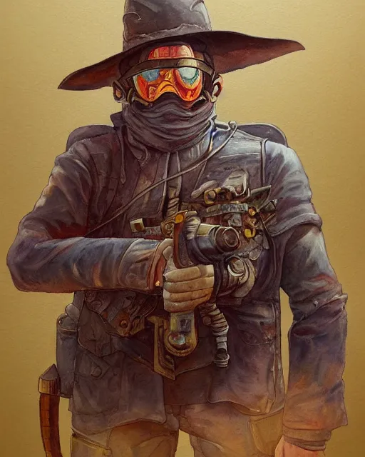 Prompt: a oil / watercolor painting full body character portrait of a bullet artificer in the style of moebius in the style of leonard boyarsky trending on artstation deviantart pinterest detailed realistic hd 8 k high resolution