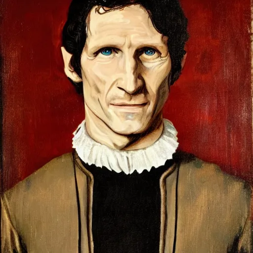 Image similar to A portrait painting of Todd Howard Of Bethesda Game Studios dressed as a 16th century English aristocrat in a late Renaissance style.