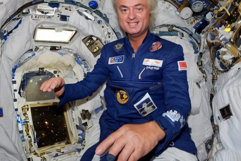 Image similar to geert wilders in space station wearing space suite