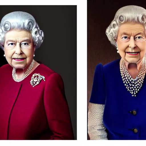 Image similar to A portrait photo of queen elizabeth teams up with a teenage queen elizabeth, perfect faces, 50 mm, award winning photography