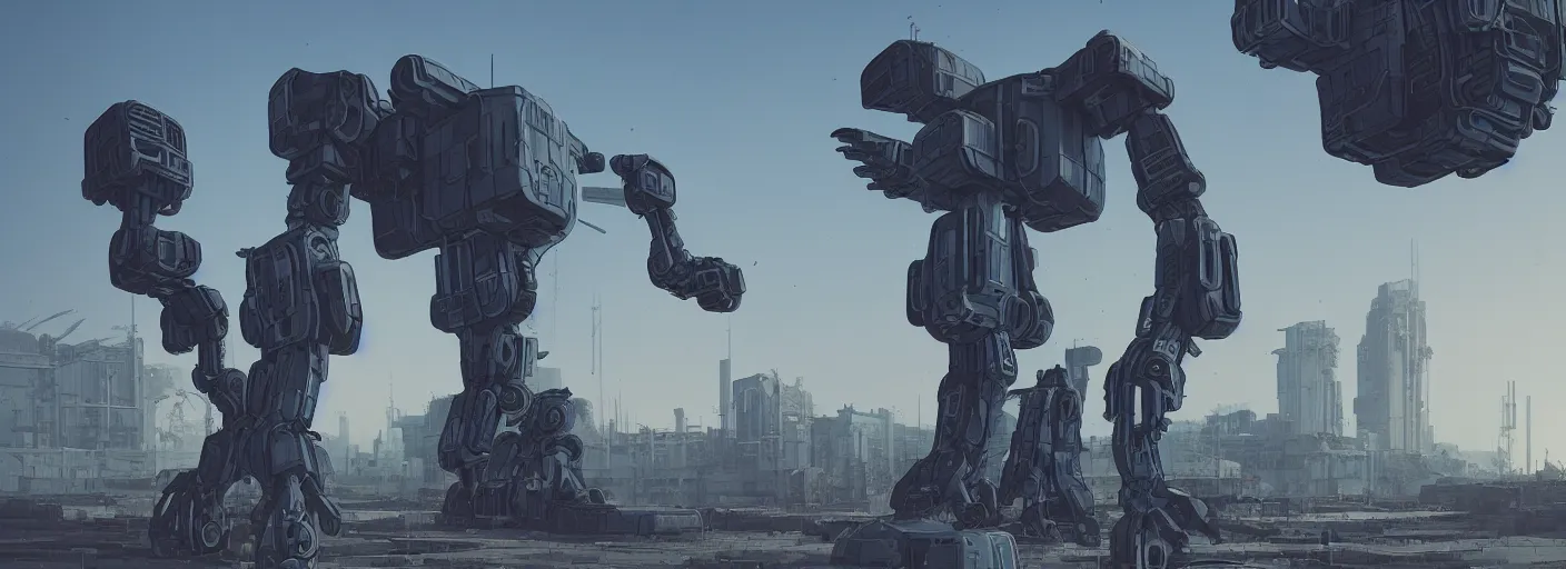 Prompt: an abandonded courtyard, giant robot mech, sci - fi, digital art by beeple h - 9 0 0