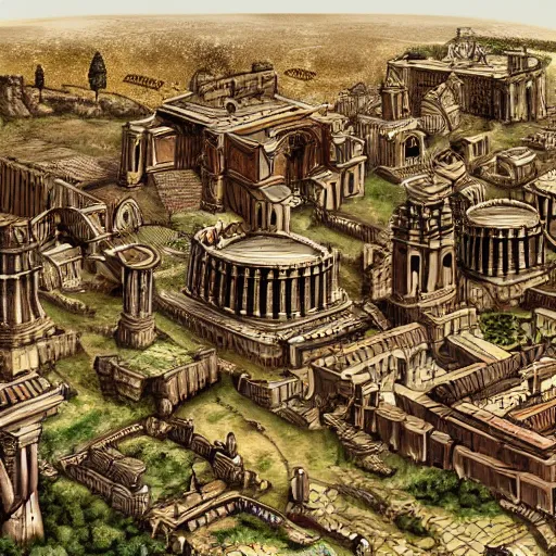 Image similar to sprawling fantasy city of Ancient Rome in gothic style; trending on arstation