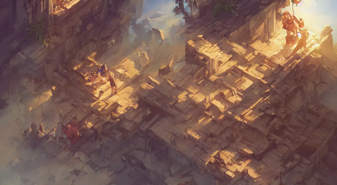 Image similar to open door wood wall fortress greeble block amazon jungle vanillaware post - processing illustration wide angle action dynamic portrait official fanart behance hd artstation by jesper ejsing, by rhads, makoto shinkai and lois van baarle, ilya kuvshinov, rossdraws