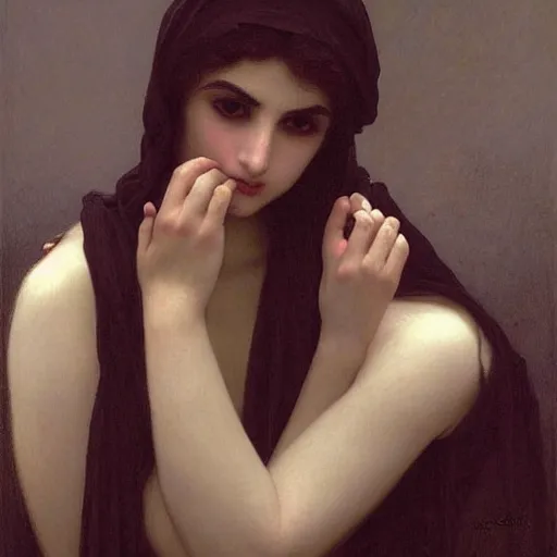 Image similar to 2 1 - year - old persian goth woman, gothic woman, trad goth, drawn by william - adolphe bouguereau