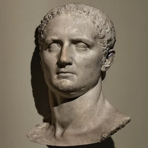 Prompt: julius cesar's bust made of flesh, bone, and skin