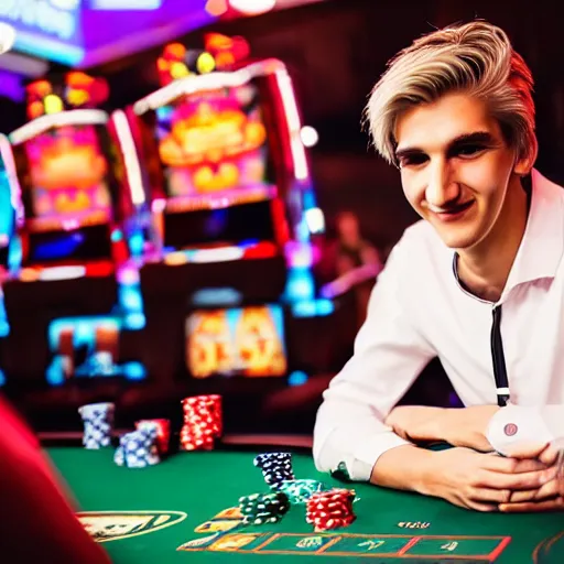 Image similar to handsome xqc gambling : : realistic : : 1 dslr : : 1 - - quality 2