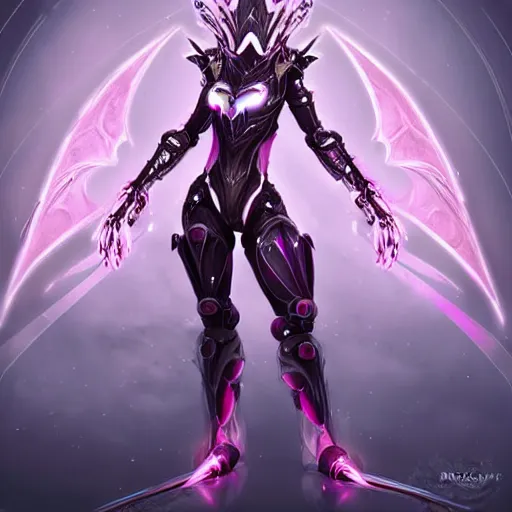 Image similar to highly detailed exquisite fanart, of a beautiful female warframe, but as an anthropomorphic robot female dragon, glowing eyes, off-white plated armor, bright Fuchsia skin, sharp claws, royal elegant pose, close full body and head shot, epic cinematic shot, realistic, professional digital art, high end digital art, sci fi, DeviantArt, artstation, Furaffinity, 8k HD render, epic lighting, depth of field