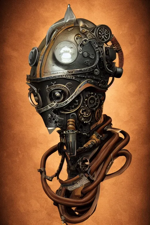 Image similar to steampunk helmet fantasy art mask robot ninja stylized digital illustration sharp focus, elegant intricate digital painting artstation concept art global illumination ray tracing advanced technology chaykin howard and campionpascale and cooke darwyn and davis jack