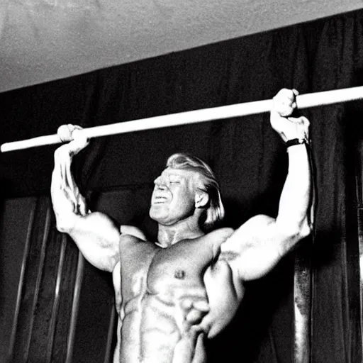 Image similar to donald trump as a bodybuilder lifting a barbell