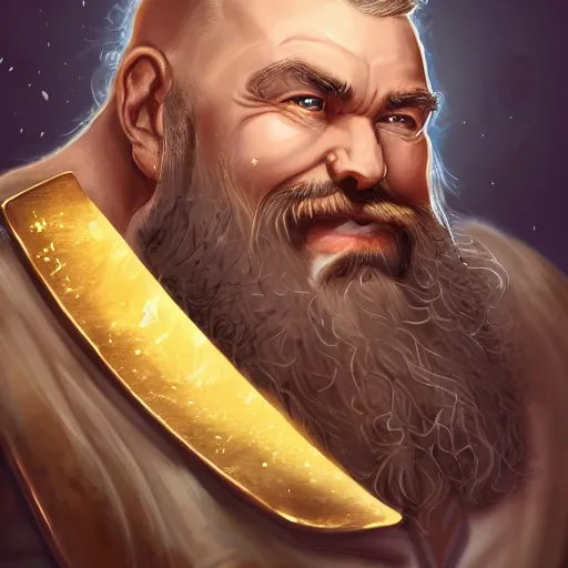 Image similar to portrait, 40 years old :: fantasy dwarf, thin :: beard, brown eyes, short pure white hair :: full plate armor litely golden :: high detail, digital art, RPG, concept art, illustration