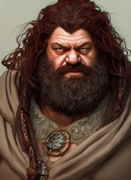 Prompt: portrait of a herculean hagrid with red hair, style of god of war, swarm of sand, intricate, elegant, highly detailed, digital painting, artstation, concept art, smooth, sharp focus, illustration, art by artgerm and greg rutkowski and alphonse mucha, 8 k