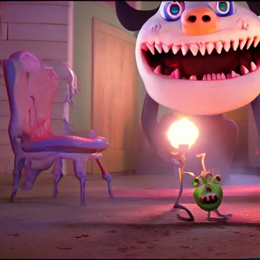 Prompt: satanic pixar movie disney nightmare horror psychopath schizophrenia unreal engine 5 volumetric lighting scary creepy haunting disney pixar 3 d