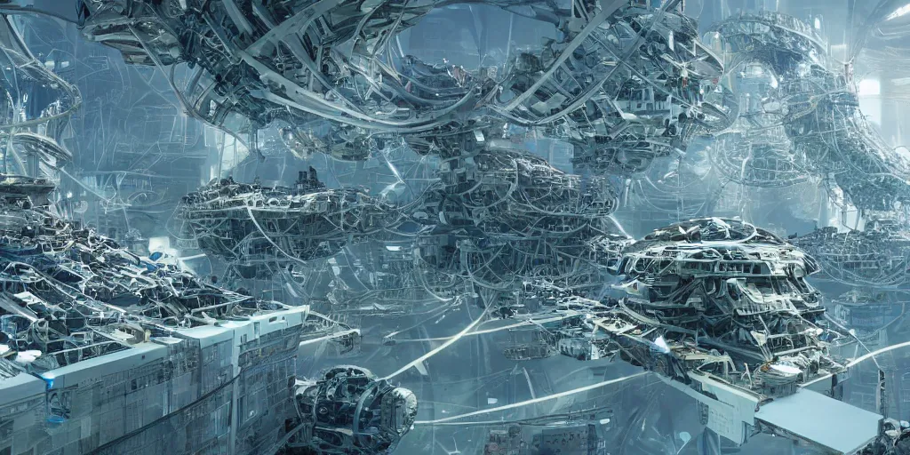 Prompt: organic generative design megastructures housing millions of robots in the style of ready player one