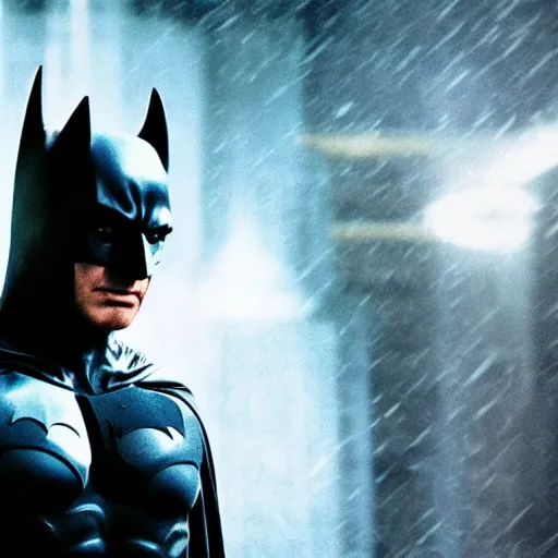 Image similar to harrison ford as the batman, cinematic, epic quality, 8 k, photorealistic, sharp focus, flare lens, rain, movie still