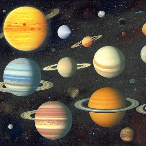 Image similar to color poster of the solar system ; 9 planets and the sun by adolphe millot