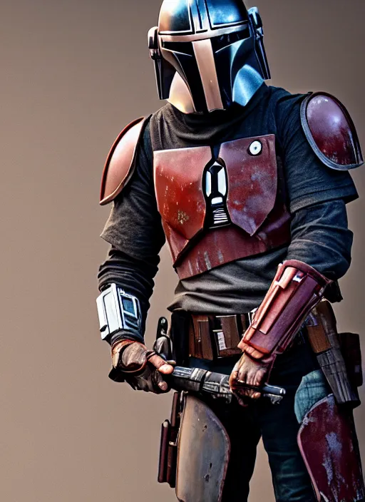 Prompt: a photorealistic dramatic hyperrealistic render of the mandalorian bounty hunter, ultra realistic details, well worn, rust, oil stains by photographer lindsay adler, beautiful dramatic dark moody tones and lighting, cinematic atmosphere, studio lighting, global illumination, shadows, dark background, octane render, 8 k