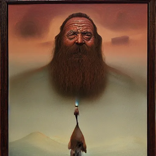 Prompt: Zdzisław Beksiński painting of Gimli