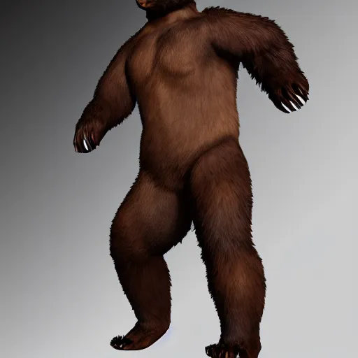 Prompt: man transforming into an anthro bear at night, full body, hyper realistic, hyper detailed, 8 k, unreal engine, realistic brown fur, full moon background, ray tracing