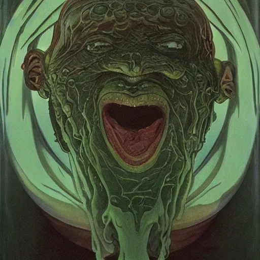 Prompt: surreal cronenberg mutation slime monster, rutkowski, mucha