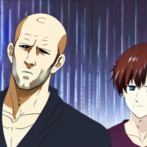 Image similar to jason statham as anime character, kyoto animation, magical