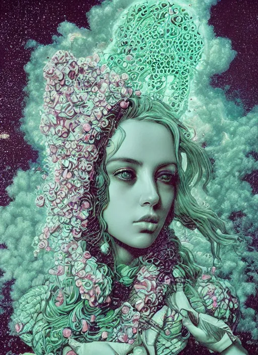 Image similar to Mint goddess painting by Dan Hillier, trending on artstation, artstationHD, artstationHQ, 4k, 8k