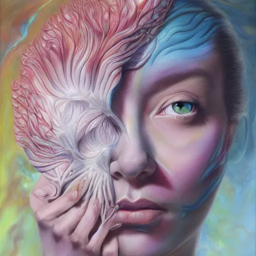 Prompt: the laws of physics break down and there only an infinite present, in which all points in time are equally real. surrealist acrylic painting by marco mazzoni, by dorothea tanning, pastel colors, featured on artstation, metaphysical, fluid acrylic pour art, airbrush art, rococo