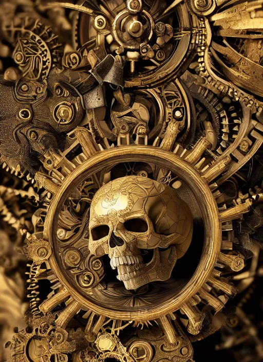 Prompt: 3d render ultra detailed of a skull, art deco, steam punk, intricate gears details, hyperrealistic, ultra detailed, elegant, octane render, blue and gold, 8k, trending on Artstation, unreal engine