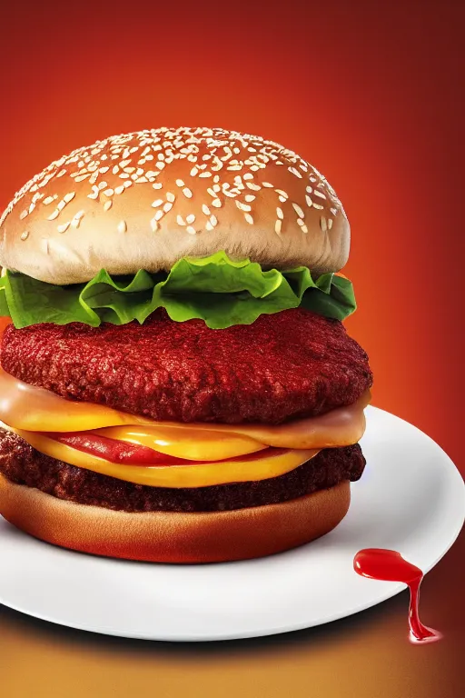 Prompt: mcdonalds hamburger covered in blood, commercial photography