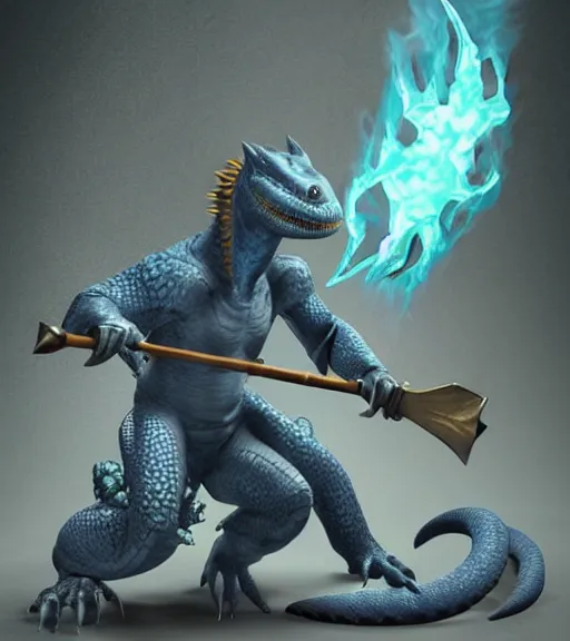 Prompt: dungeons & dragons character render, blue gray lizardman holding a large bone great - axe, half - plate armor, artwork by ross tran and ilya kuvshinov