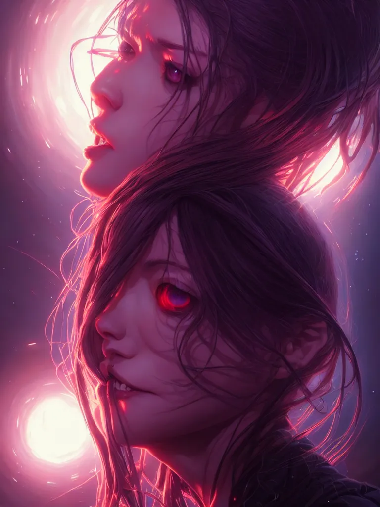 Image similar to azathoth girl save the earth, occlusion shadow, specular reflection, rim light, unreal engine, artgerm, artstation, art by hiroaki samura and ilya kuvshinov and ossdraws, intricate, highly detailed 8 k, cosmic horror illustration, extremely beautiful and aesthetic shape of face and body, movie poster