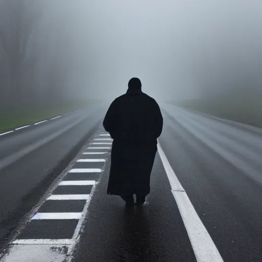 Image similar to mist, there\'s a shadowy figure on the road