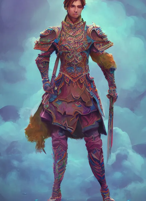 Image similar to detailed full body concept art illustration colorful pastel painting of a Disney warrior prince in full intricate clothing, ultra detailed, digital art, octane render, 4K, dystopian, micro details