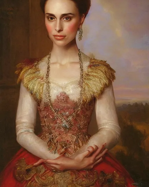 Image similar to a portrait of nathalie portman, playing the queen of england, beautiful painting by le nain