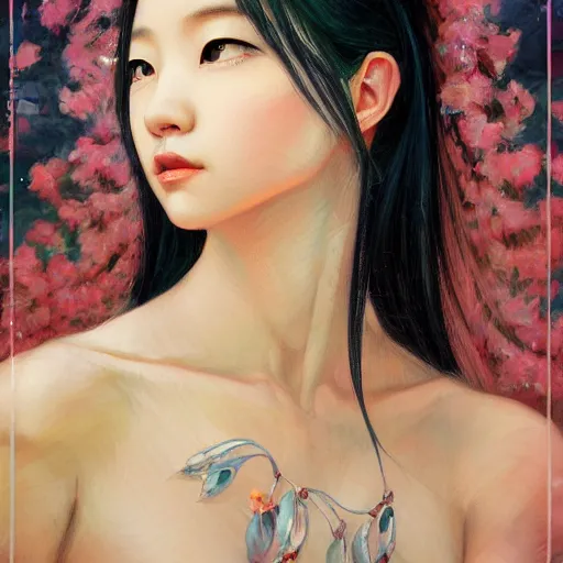 Image similar to a painting of jisoo of blackpink in the style of donato giancola, and in the style of charlie bowater, and in the style of jules ferdinand jacquemart. symmetry, smooth, sharp focus, semi - realism.