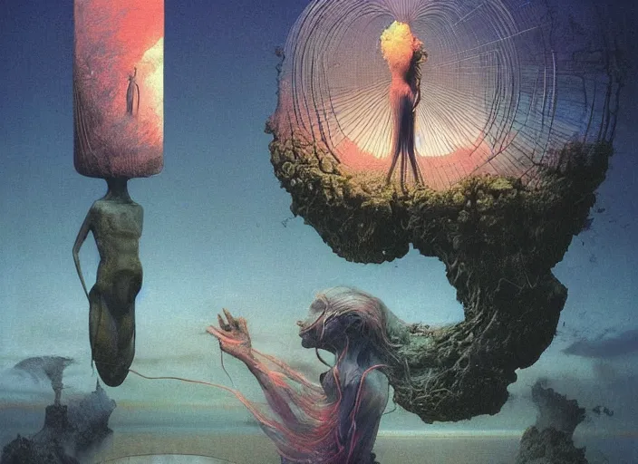 Prompt: dreamscape in a jar, gorgeous lighting, highly detailed, by zdzisław beksinski and francis bacon, art by dave mckean and rowena morrill and jeanbaptiste monge, computer aesthetic, vaporwave