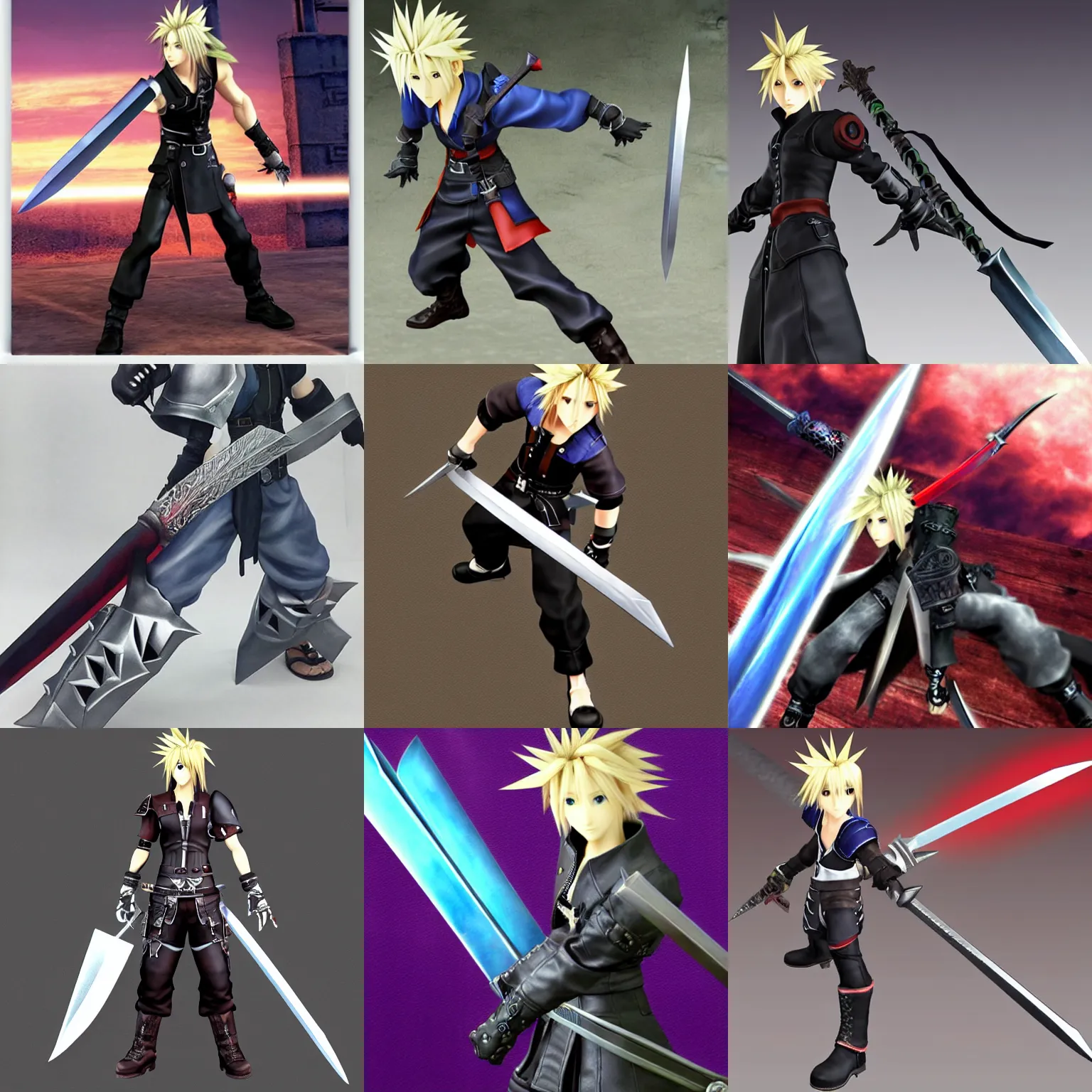 Prompt: cloud strife brave sword stance by tetsuya nomura
